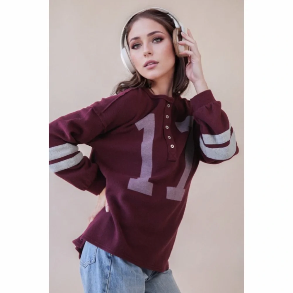 NEW! Burgundy Oversized Graphic Soft Graphic Knit Top! - Picture 2 of 5